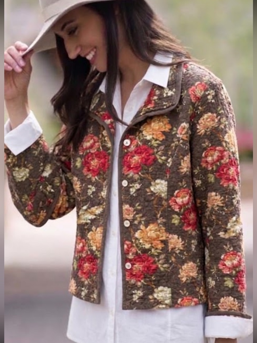 Vintage J Jill size M Fall Floral quilted cotton jacket boho Cottagecore